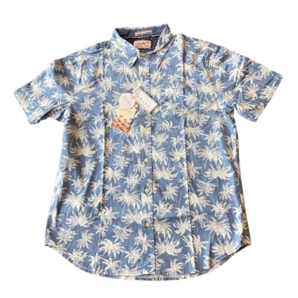 Jachs New York Stretch Short Sleeve Hawaiian Shirt Medium M Blue Palm Tree - Picture 1 of 5